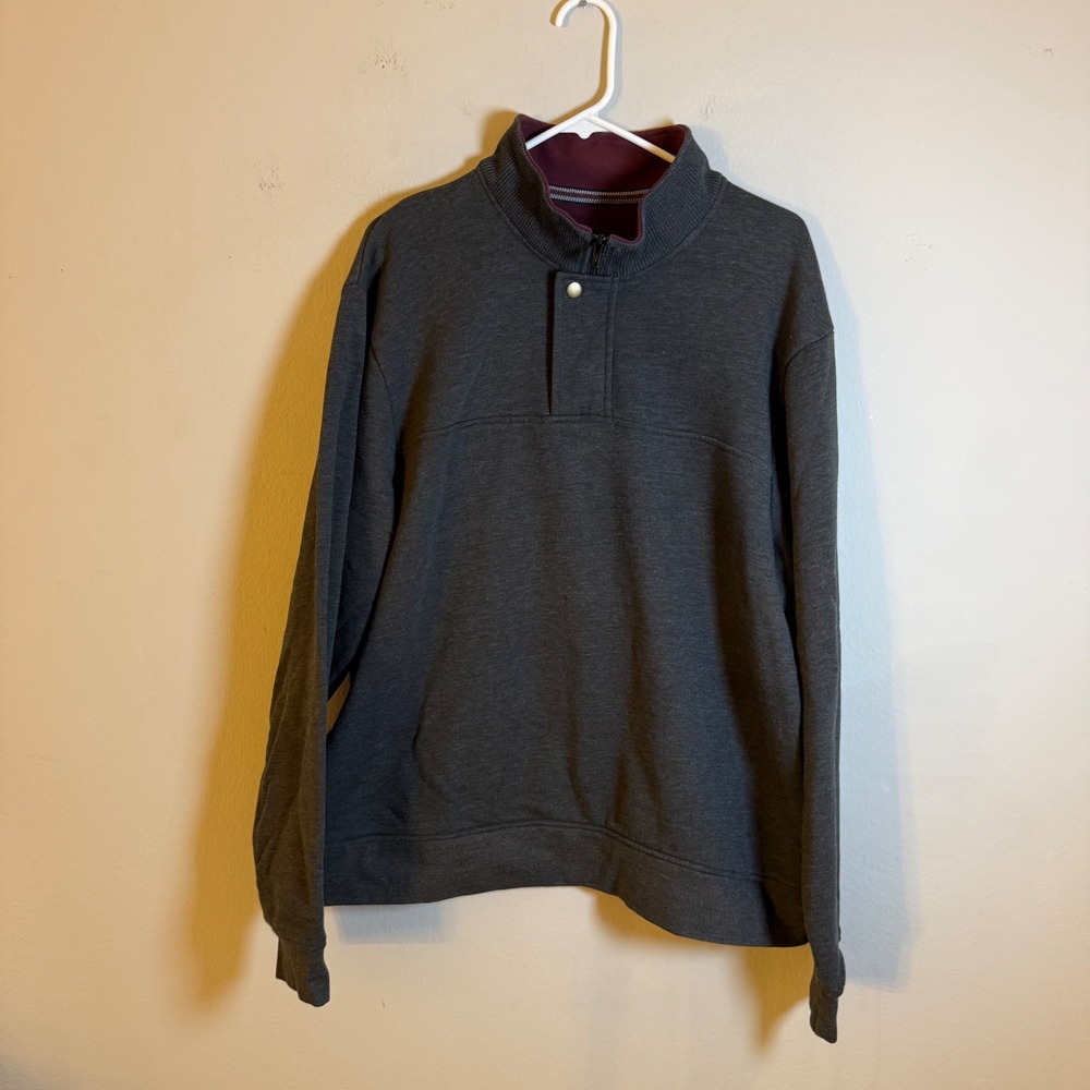Orvis Mens XL Charcoal Gray Quarter Zip Snap Pullover Fleece Sweatshirt‎ Heather